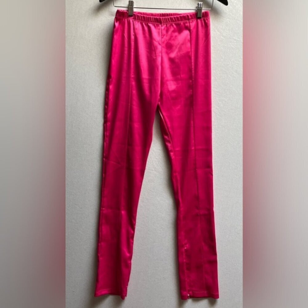 Simonett Pink Satin Slim Fit Stretchy Zipper Slit Hem Pants Sz S